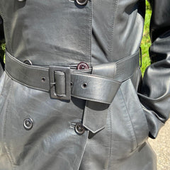 Women's Classic Leather Trench Coat. Double-Breasted Button Closure with Adjustable Belt-4