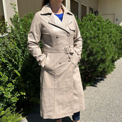 Women's Classic Leather Trench Coat. Double-Breasted Button Closure with Adjustable Belt-7