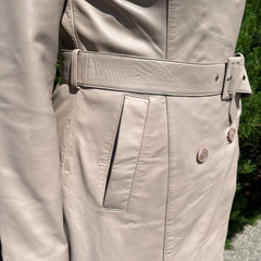 Women's Classic Leather Trench Coat. Double-Breasted Button Closure with Adjustable Belt-11