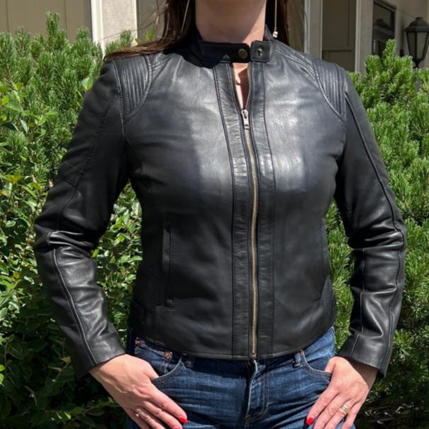 Women's Sheep Leather Jacket with Stitched Shoulders-1