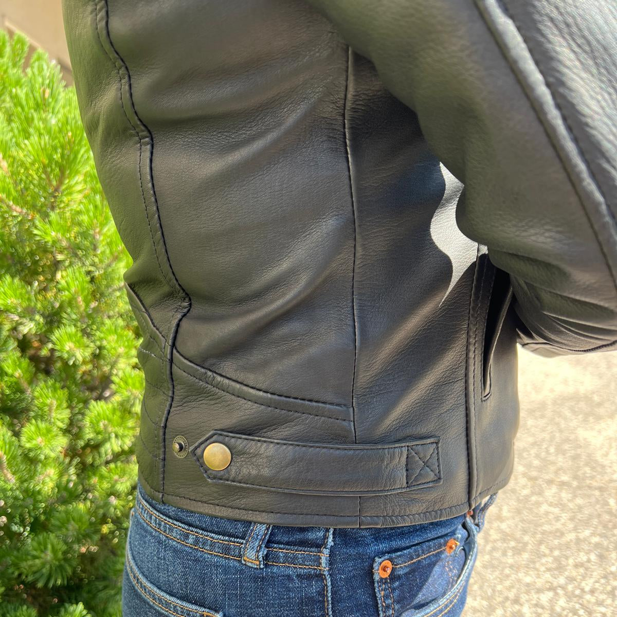 Women's Sheep Leather Jacket with Stitched Shoulders-5