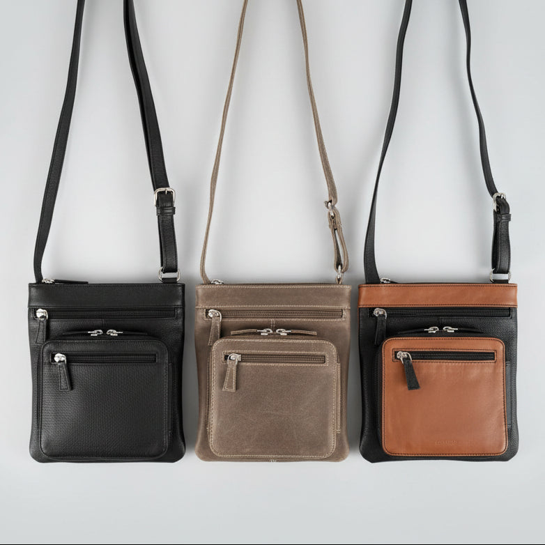 JBG Slim Genuine Leather Crossbody Bag. RFID Blocking Travel Purse with Multi-Zipper Pockets-1