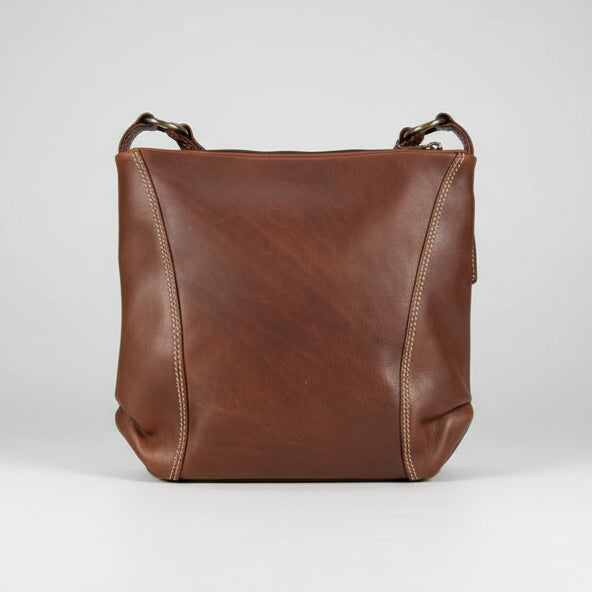 Rugged Earth Full Grain Leather Crossbody Bag. Simple Minimalist Hobo Purse with Symmetrical Stitching-2
