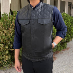 Men's Genuine Cow Leather Biker Club Vest-6
