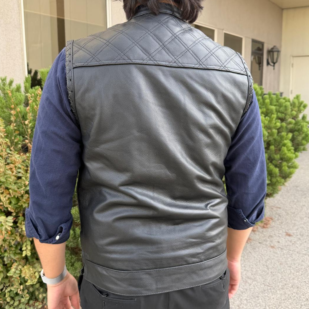 Men's Genuine Cow Leather Biker Club Vest-7