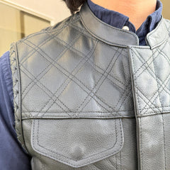 Men's Genuine Cow Leather Biker Club Vest-8