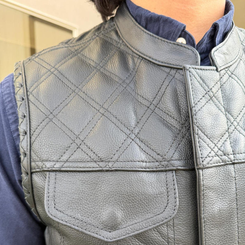 Men's Genuine Cow Leather Biker Club Vest-8