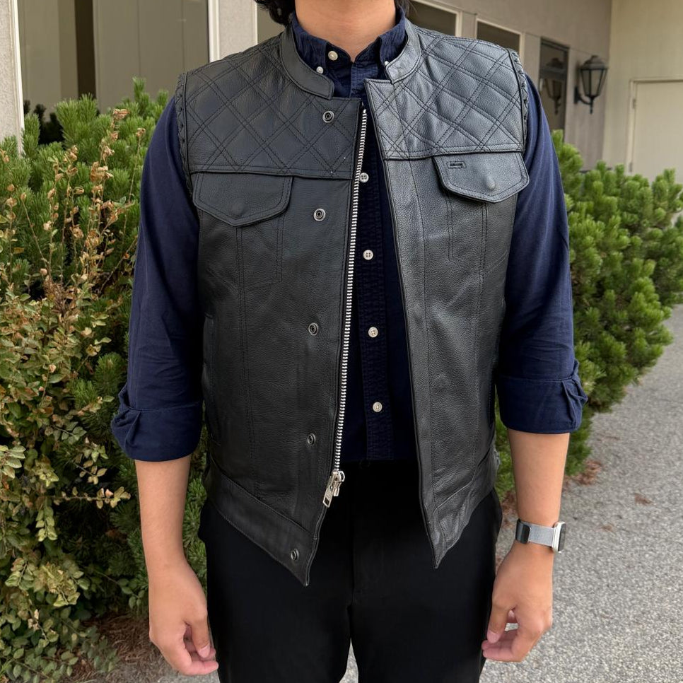 Men's Genuine Cow Leather Biker Club Vest-9