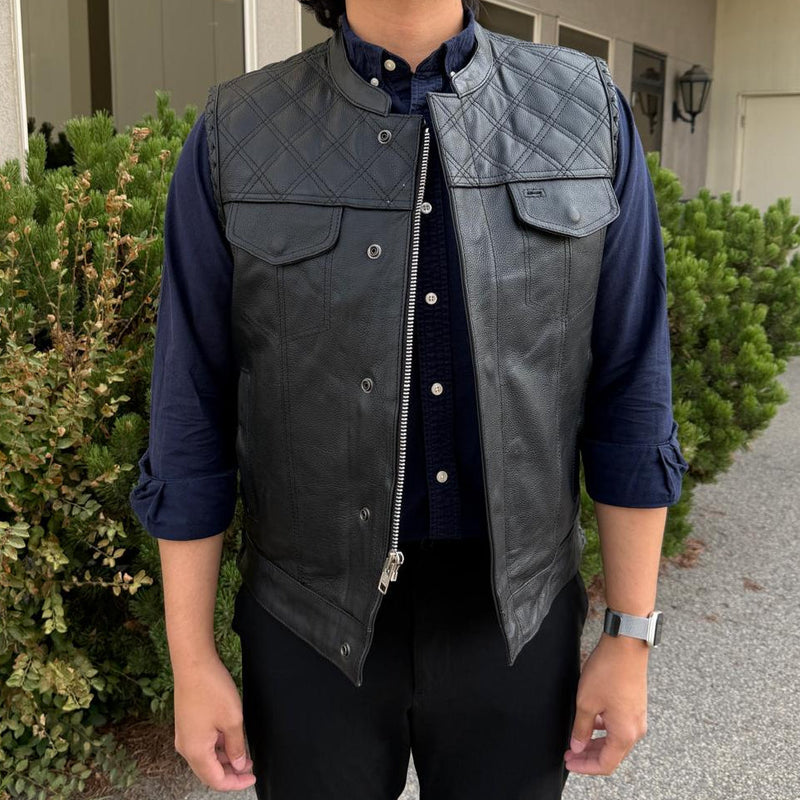 Men's Genuine Cow Leather Biker Club Vest-9