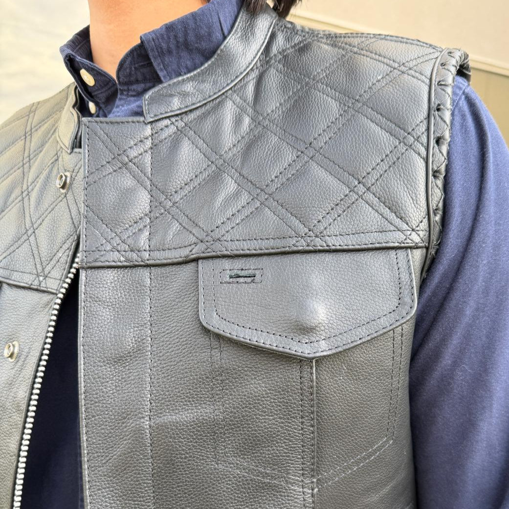 Men's Genuine Cow Leather Biker Club Vest-10