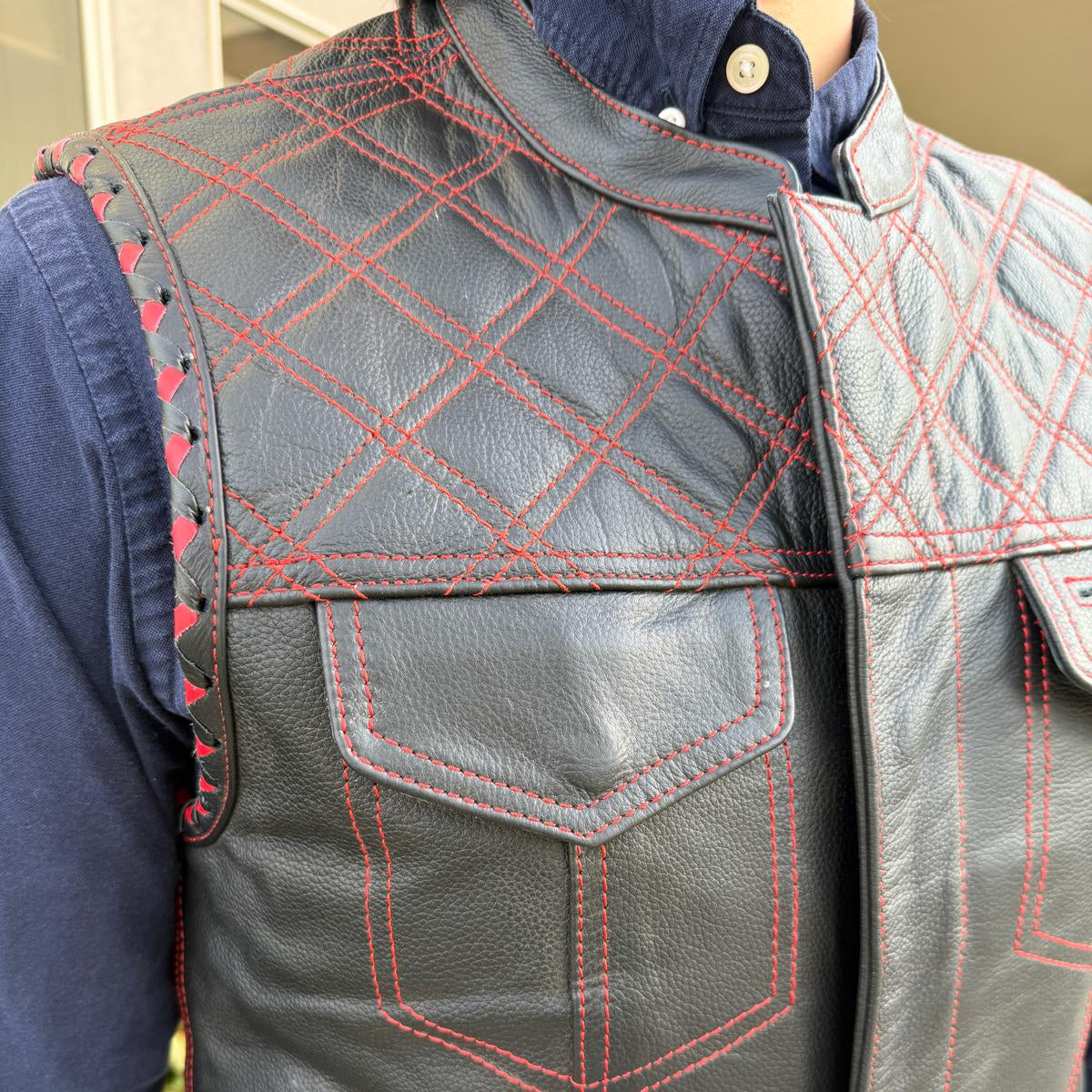 Men's Genuine Cow Leather Biker Club Vest-5
