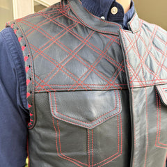 Men's Genuine Cow Leather Biker Club Vest-5