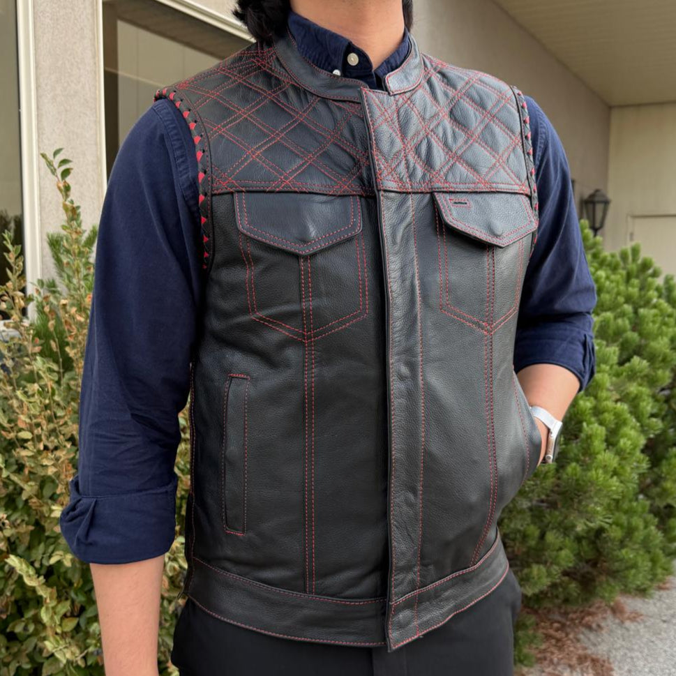 Men's Genuine Cow Leather Biker Club Vest-1