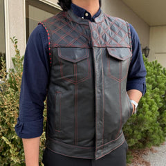 Men's Genuine Cow Leather Biker Club Vest-1