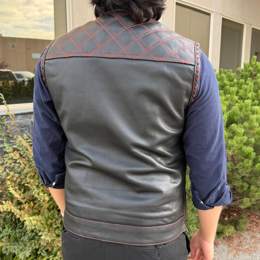 Men's Genuine Cow Leather Biker Club Vest-2