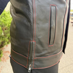 Men's Genuine Cow Leather Biker Club Vest-4