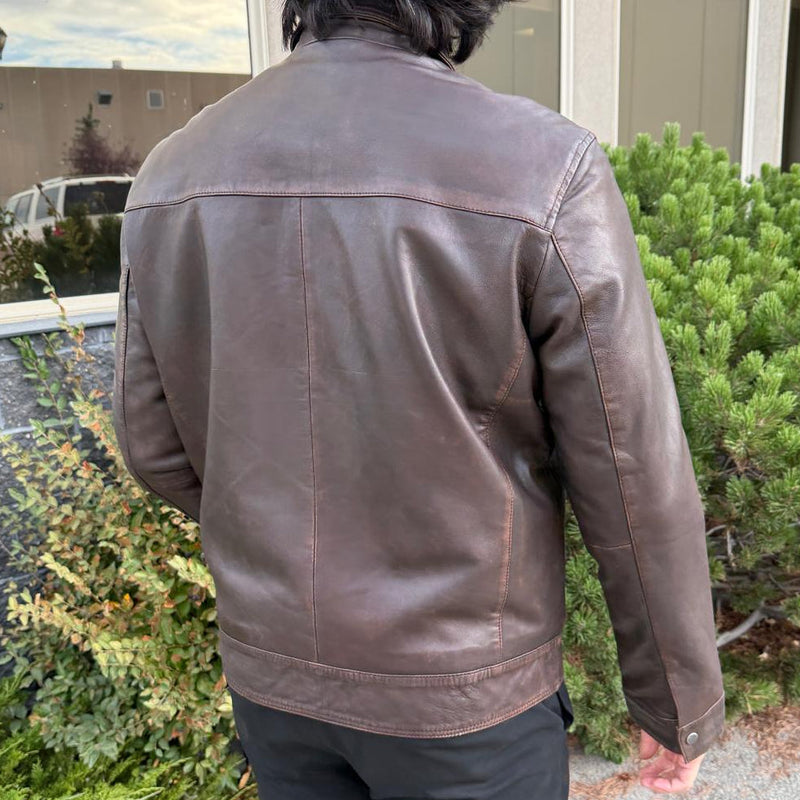 Men's Lamb Leather Jacket. Brown Classic Fit with Full Zip & Side Pockets-2