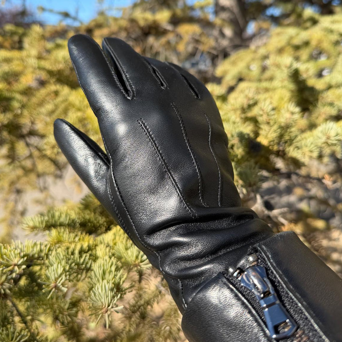 Women's Touchscreen Sheep Leather Gloves with Wool Blend Lining-5