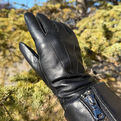 Women's Touchscreen Sheep Leather Gloves with Wool Blend Lining-5