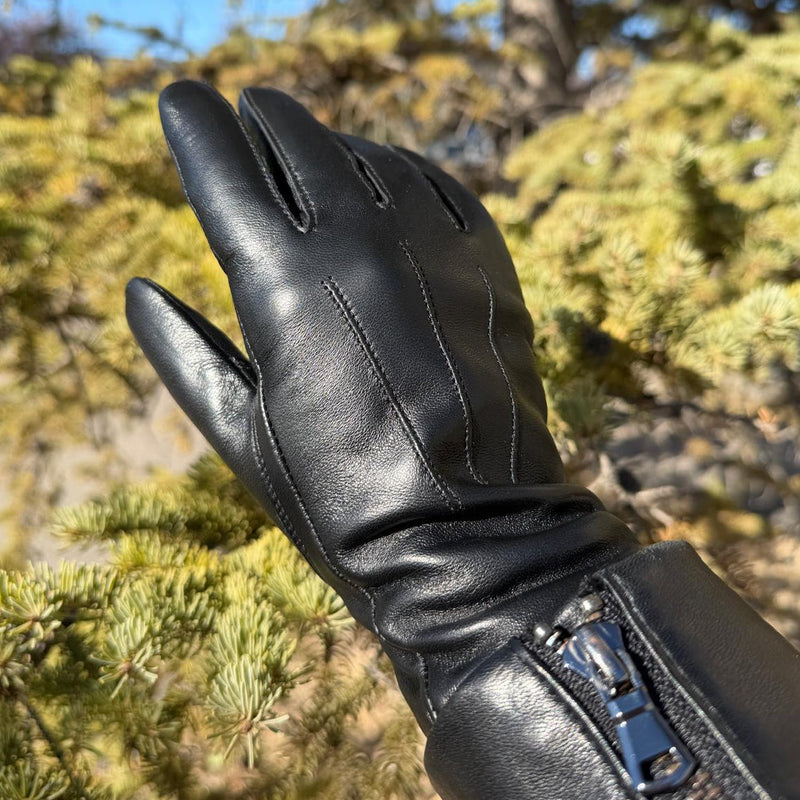 Women's Touchscreen Sheep Leather Gloves with Wool Blend Lining-5