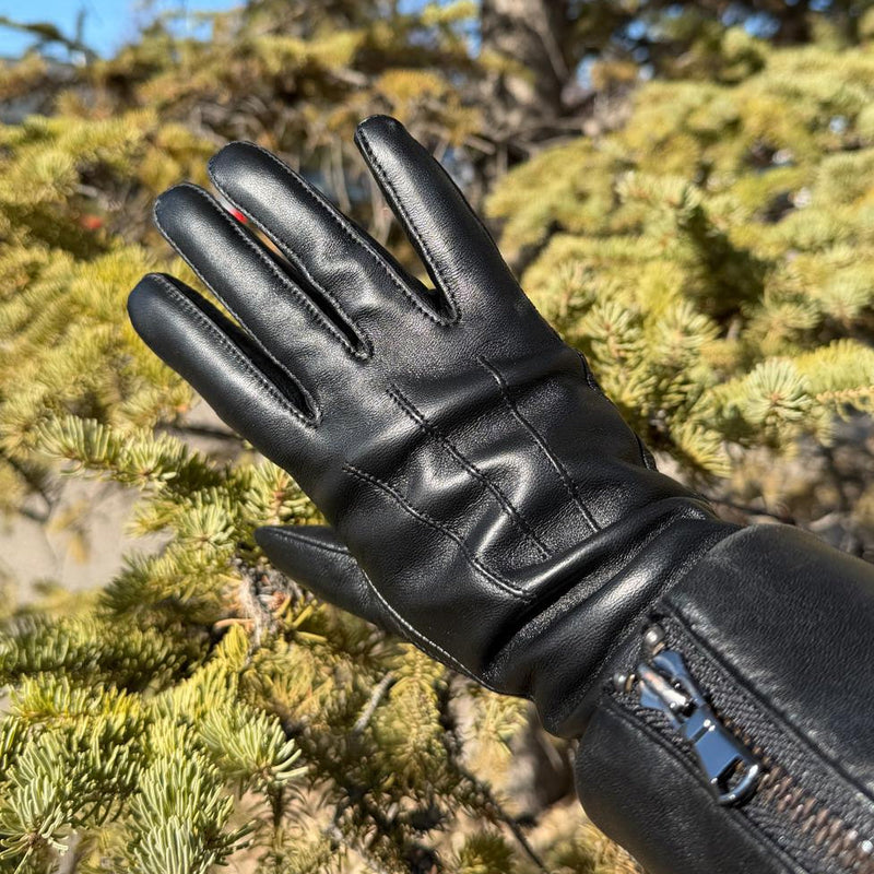 Women's Touchscreen Sheep Leather Gloves with Wool Blend Lining-7