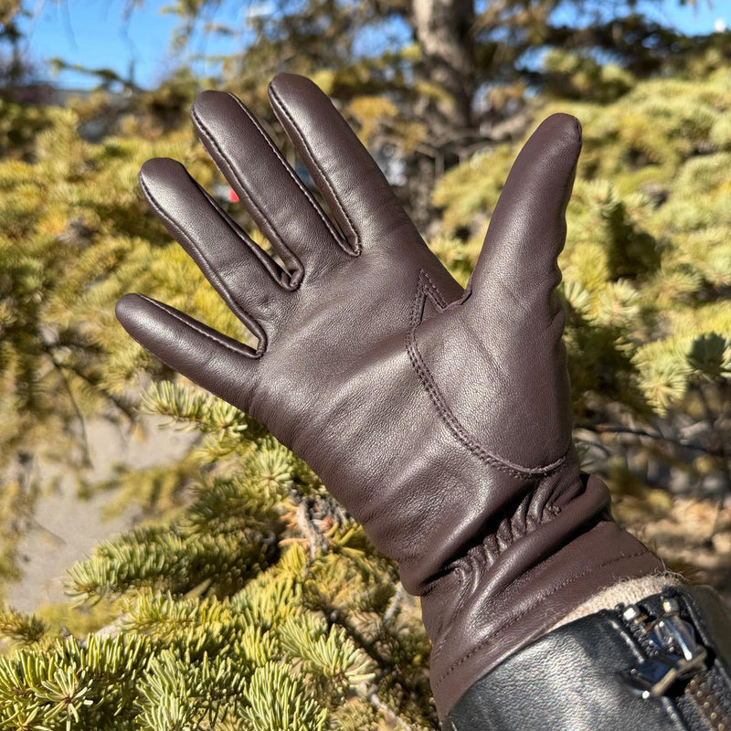 Women's Touchscreen Sheep Leather Gloves with Wool Blend Lining-4