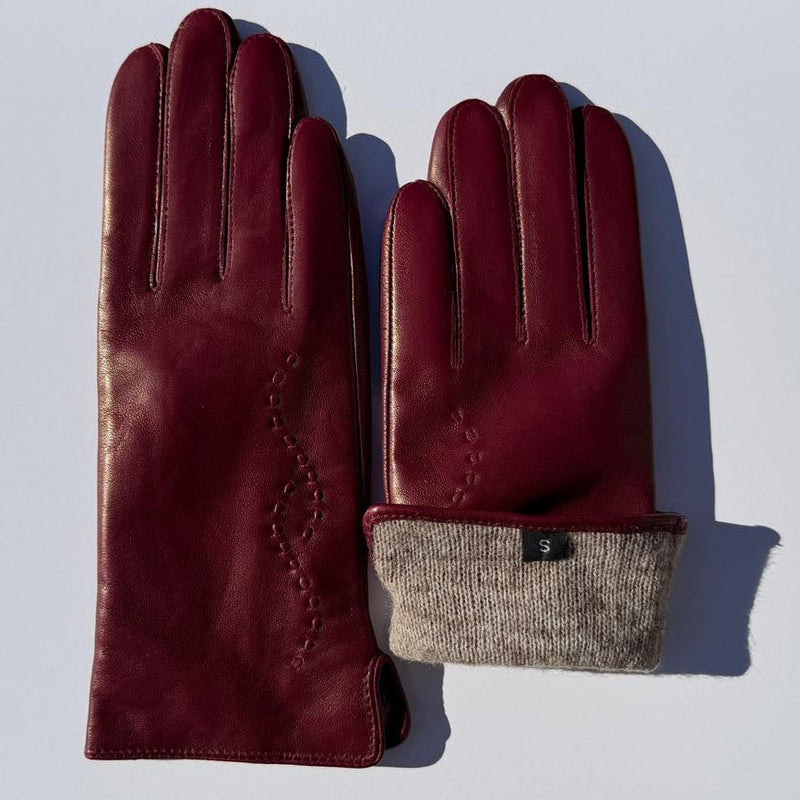 Women's Drum Dyed Lamb Leather Gloves with Wool Blend Lining-3