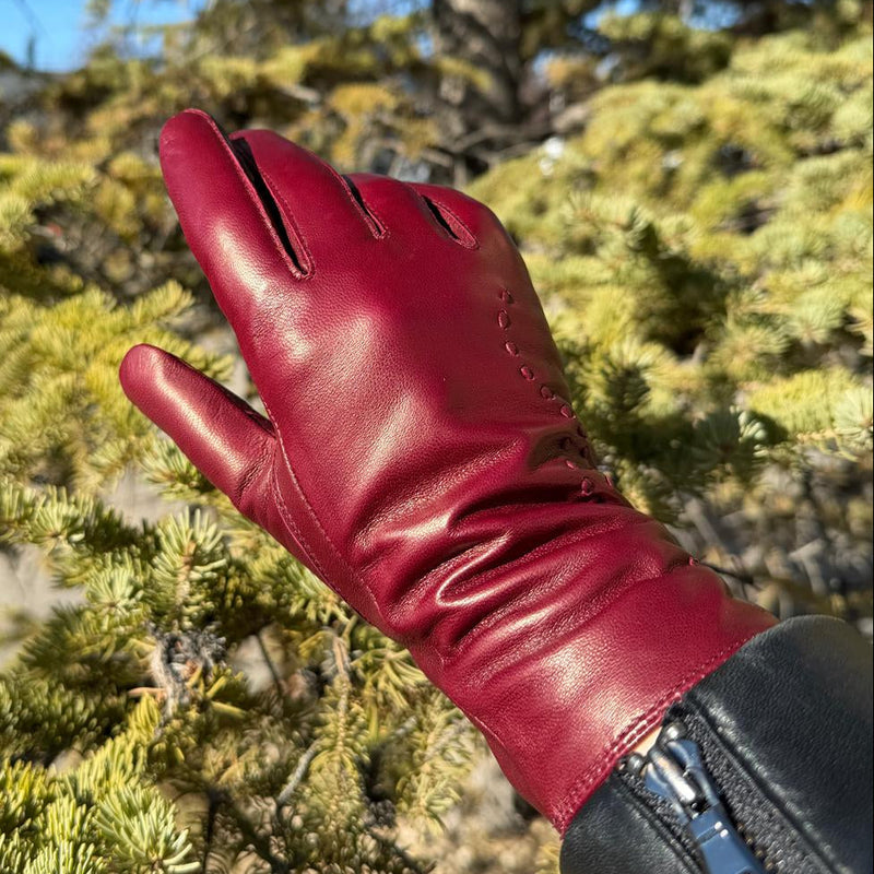 Women's Drum Dyed Lamb Leather Gloves with Wool Blend Lining-1
