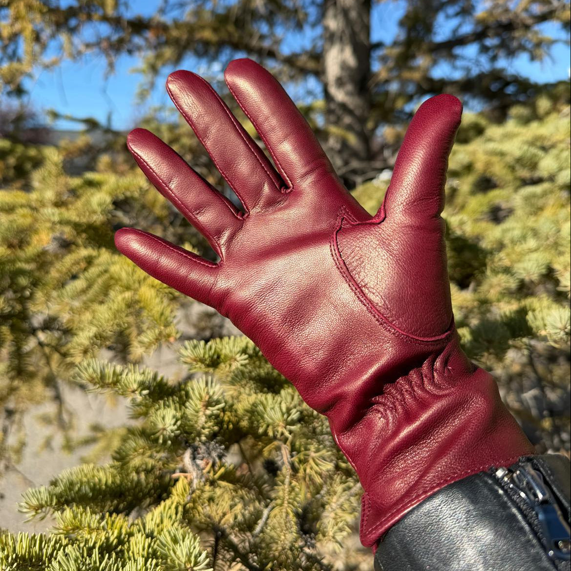 Women's Drum Dyed Lamb Leather Gloves with Wool Blend Lining-5