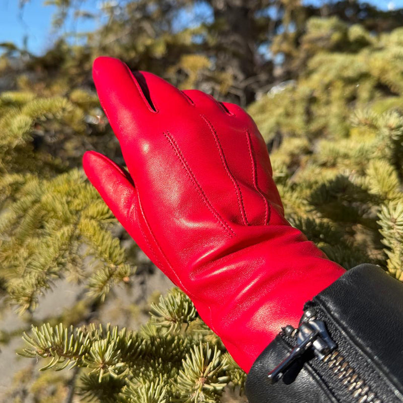 Women's Drum Dyed Lamb Leather Gloves with Wool Blend Lining-1