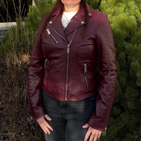 Women's Premium Lamb Leather Moto Jacket with Asymmetrical Zippers-3