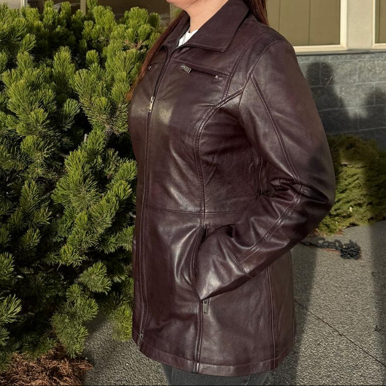 Classic Women's Mid-Length Lamb Leather Jacket-3