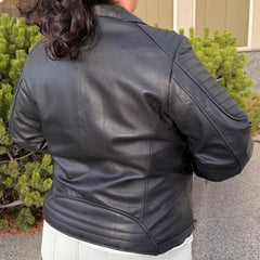 Women's Lamb Leather Biker Style Jacket with Quilted Ribbed Shoulders-2
