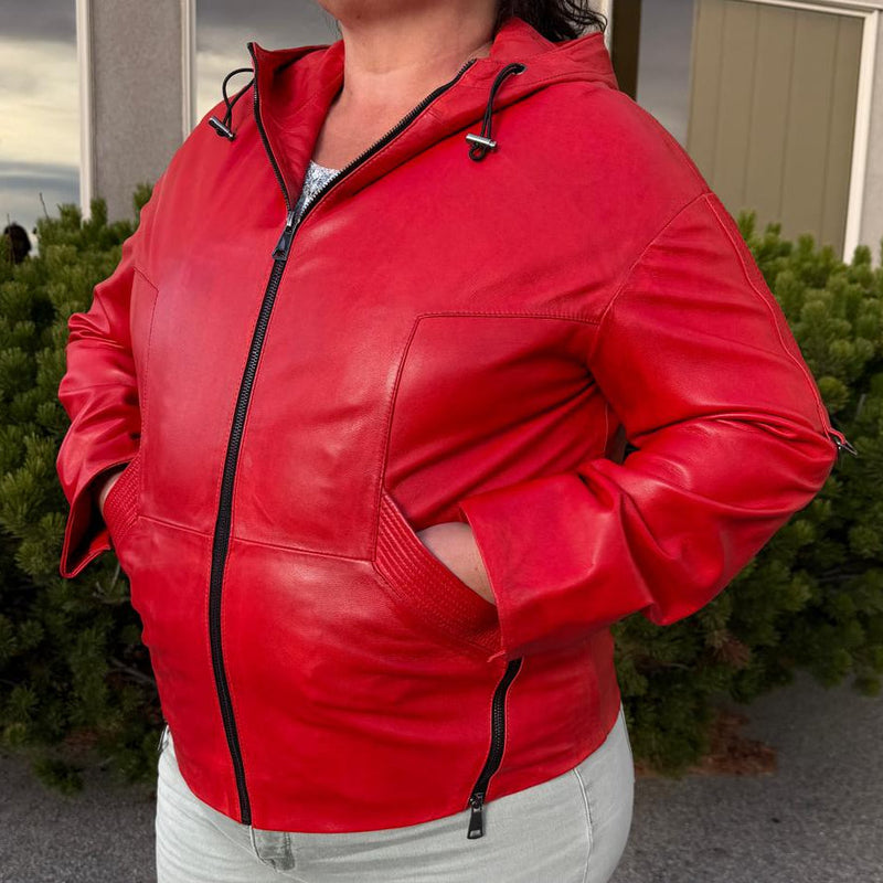 Sporty Women's Lamb Leather Hoodie Jacket-1