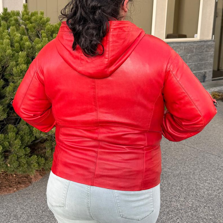 Sporty Women's Lamb Leather Hoodie Jacket-2