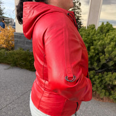 Sporty Women's Lamb Leather Hoodie Jacket-4