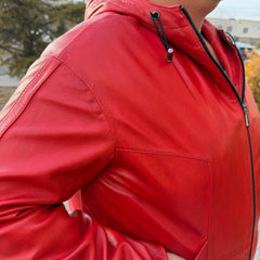 Sporty Women's Lamb Leather Hoodie Jacket-3