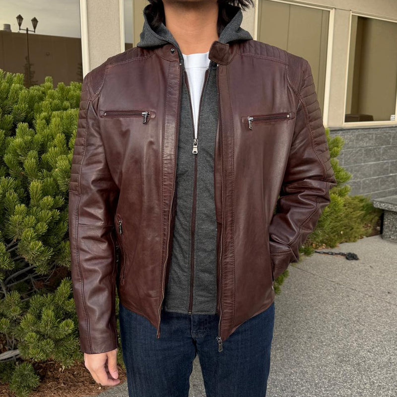 Men's Lamb Leather Jacket with Removable Hoodie-1