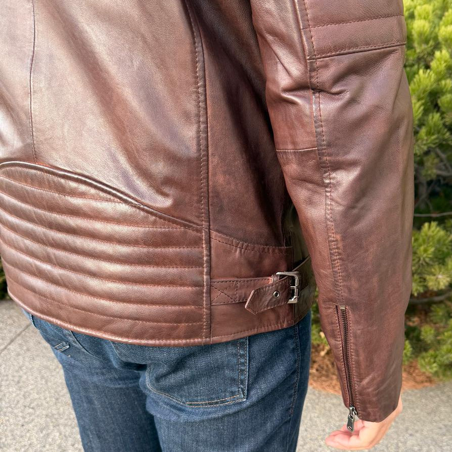Men's Lamb Leather Jacket with Removable Hoodie-4