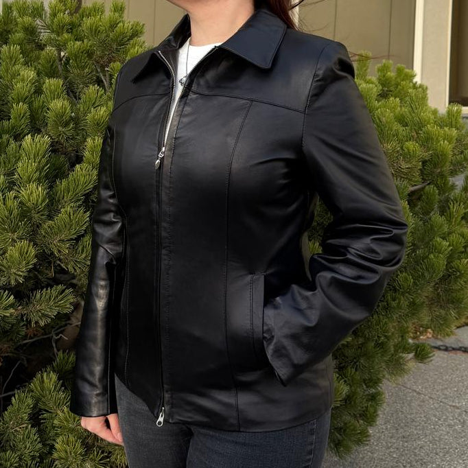 Women's Classic Black Sheep Leather Jacket-1
