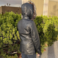 Women's Sheepskin Leather Jacket with Real Fox Fur Trim-8
