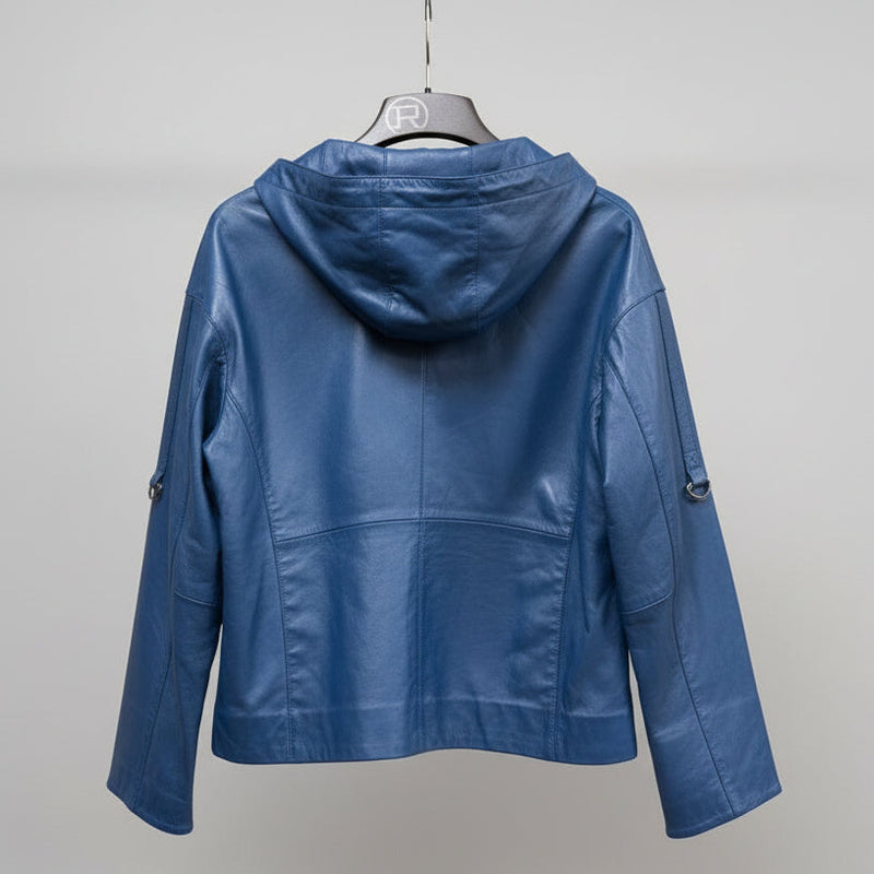 Sporty Women's Lamb Leather Hoodie Jacket-7