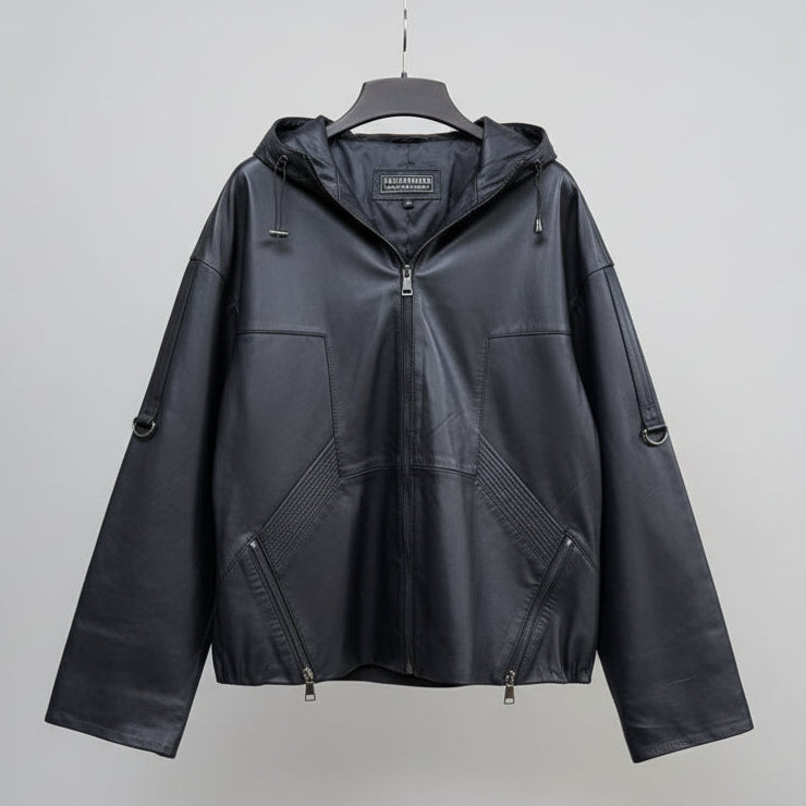 Sporty Women's Lamb Leather Hoodie Jacket-8
