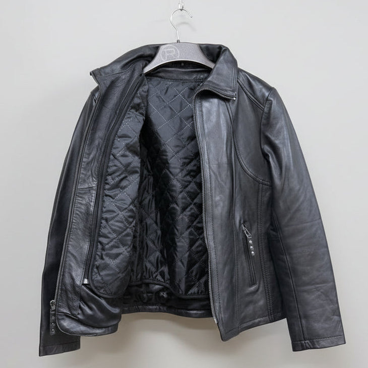 Women's Classic Sheepskin Leather Jacket with Removable Insulation-2