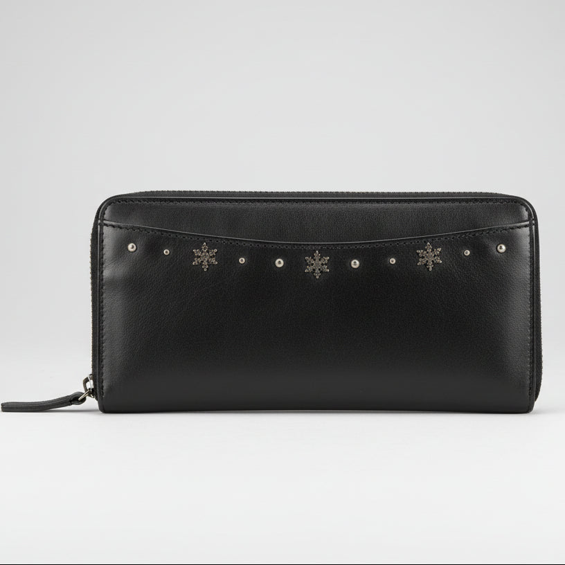 MET Women's Leather Wallet with Snowflake Studs Zip Around-1