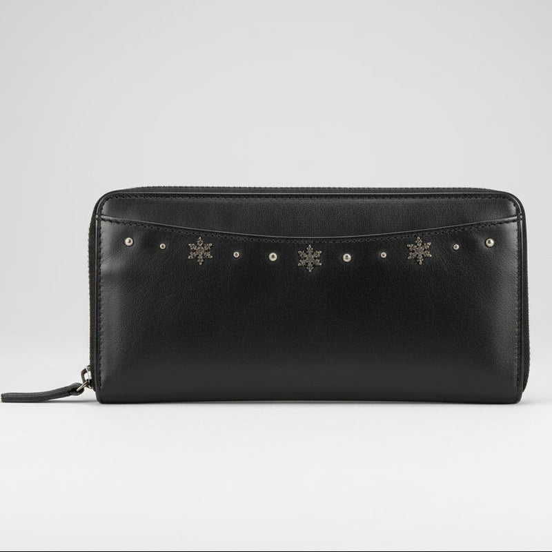 MET Women's Leather Wallet with Snowflake Studs Zip Around-1