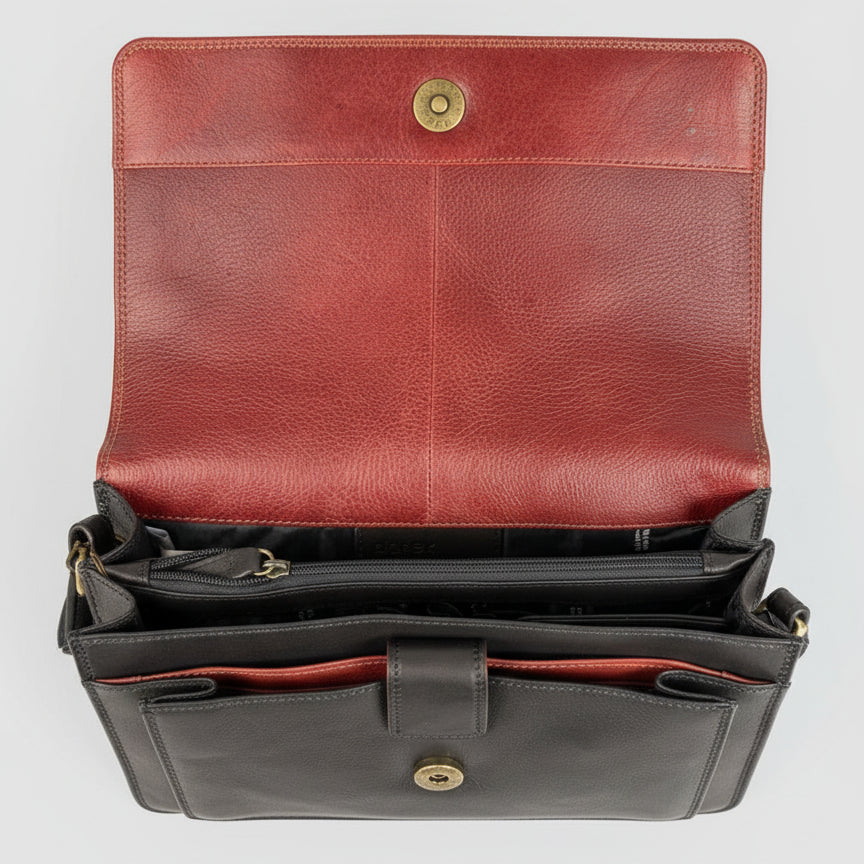 Derek Alexander Half Flap Organizer Leather Messenger Crossbody Bag-2