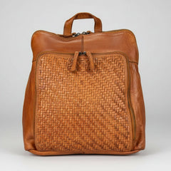 MET Classic Leather Backpack with Woven Front and Adjustable Straps-3