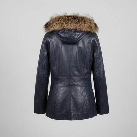 Women's Sheepskin Leather Jacket with Real Fox Fur Trim-11