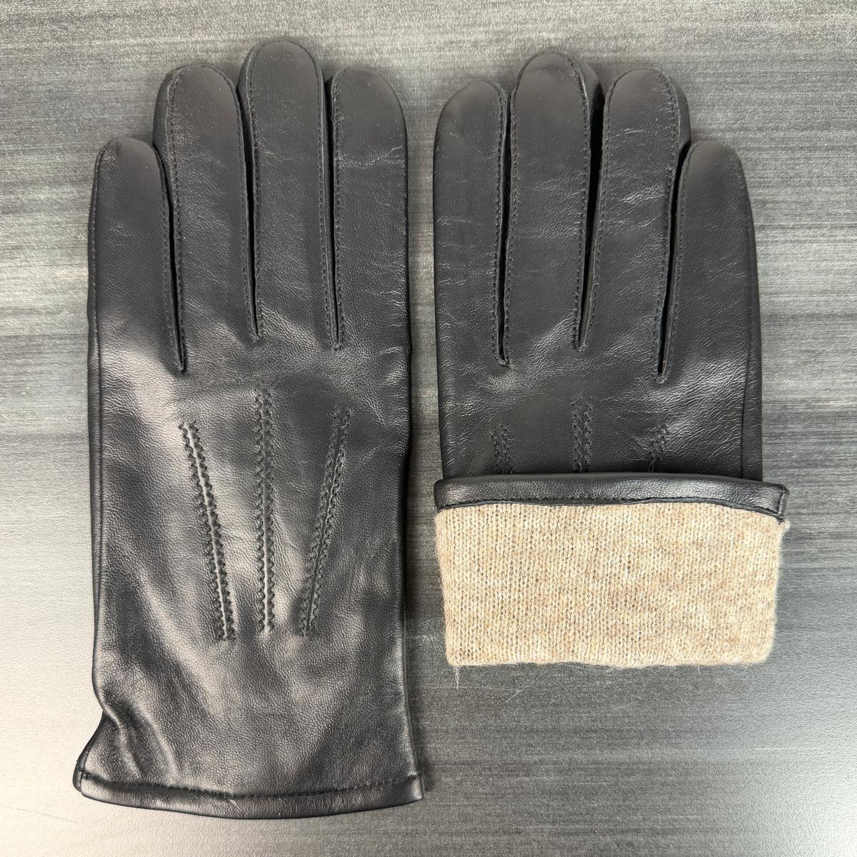 Men's Black Sheepskin Leather Gloves with Wool Blend Lining-3